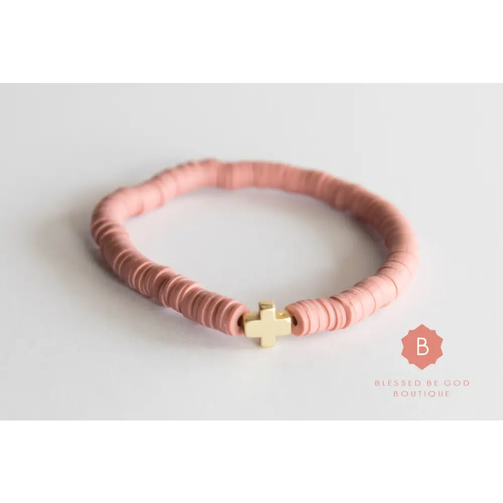 Catholic Heishi bracelet cross mauve - bracelet