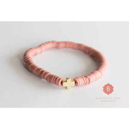 Catholic Heishi bracelet cross mauve - bracelet