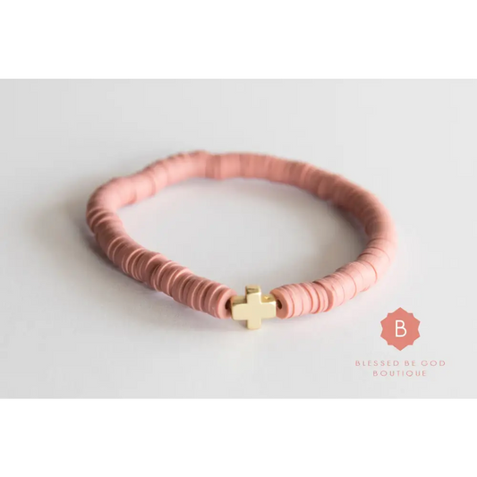 Catholic Heishi bracelet cross mauve - bracelet