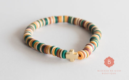 Catholic Heishi bracelet cross multi - bracelet