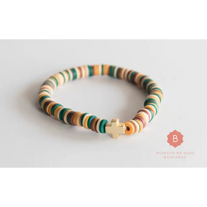 Catholic Heishi bracelet cross multi - bracelet