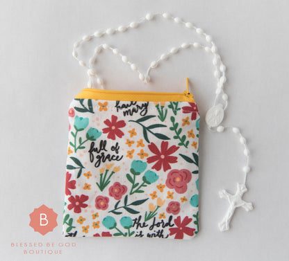 Catholic rosary pouch Hail Mary yellow - rosary pouch