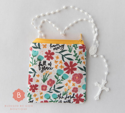 Catholic rosary pouch Hail Mary yellow - rosary pouch