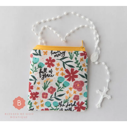 Catholic rosary pouch Hail Mary yellow - rosary pouch