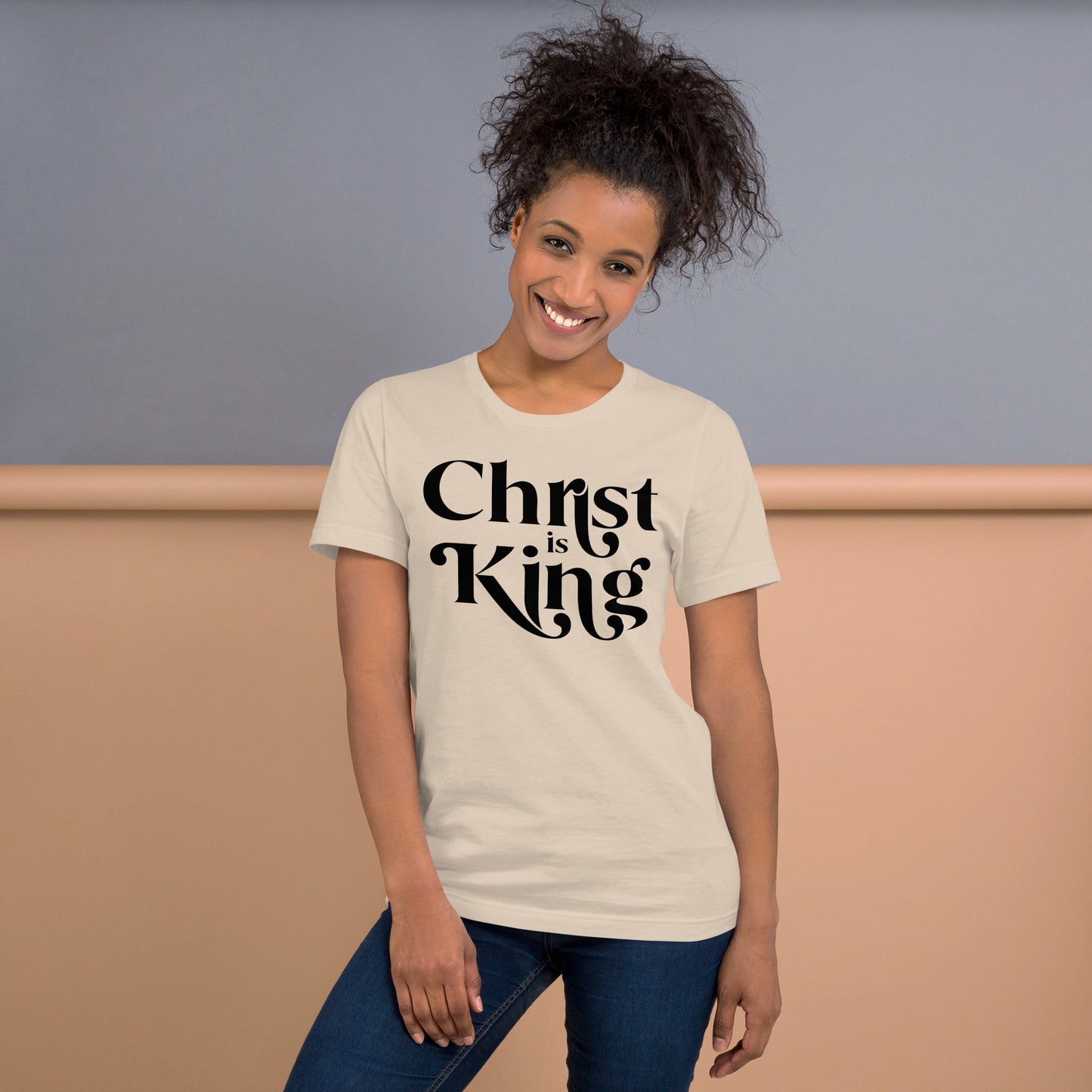 Catholic t-shirt Christ is King - Soft Cream / XS - T-Shirt