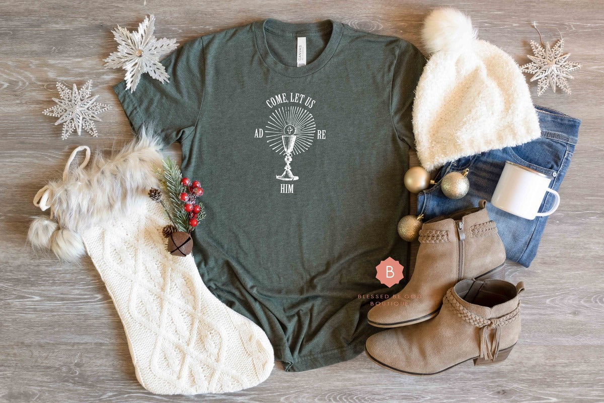 Catholic Women’s tee Come Let Us Adore Him - T-Shirt