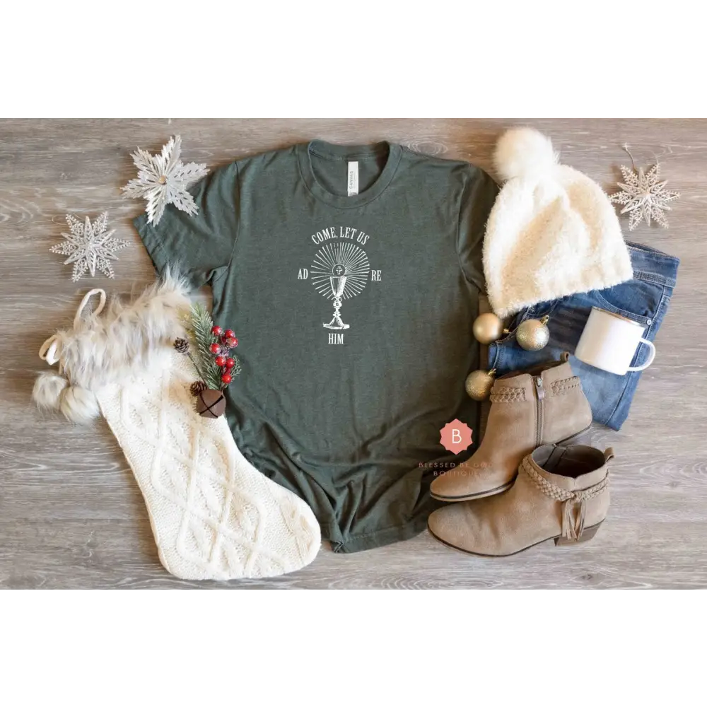 Catholic Women’s tee Come Let Us Adore Him - T-Shirt