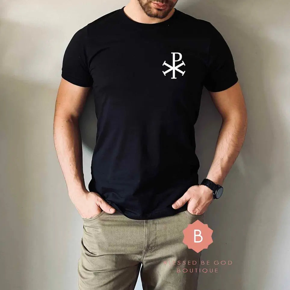 Chi-Rho Men’s Catholic tee Embroidered t-shirt - T-Shirt