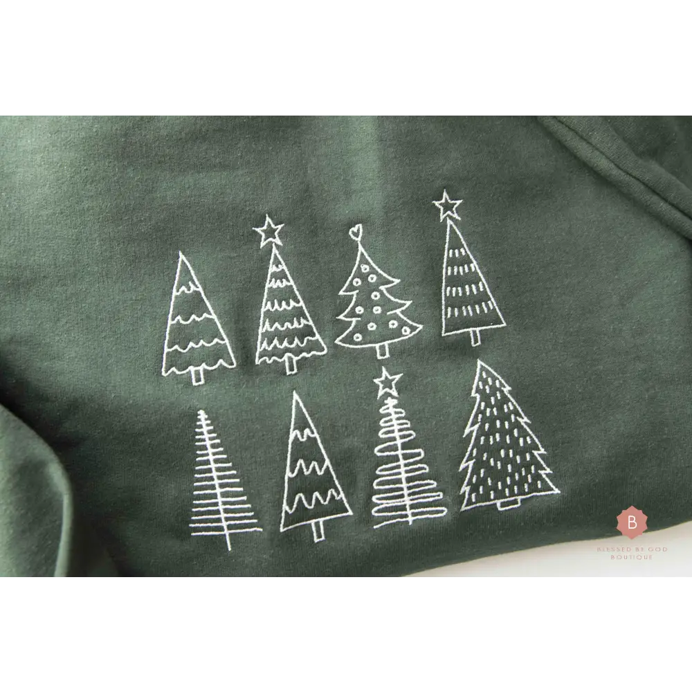 Christmas Sweatshirt with White Embroidered Trees - Sweatshirt