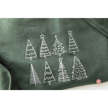 Christmas Sweatshirt with White Embroidered Trees - Sweatshirt