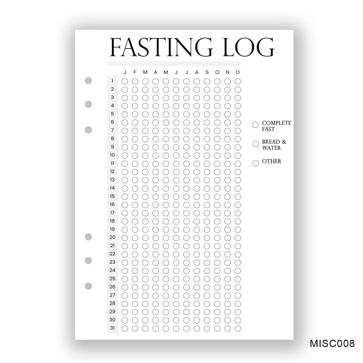 Fasting Log Journaling Page - Paper products