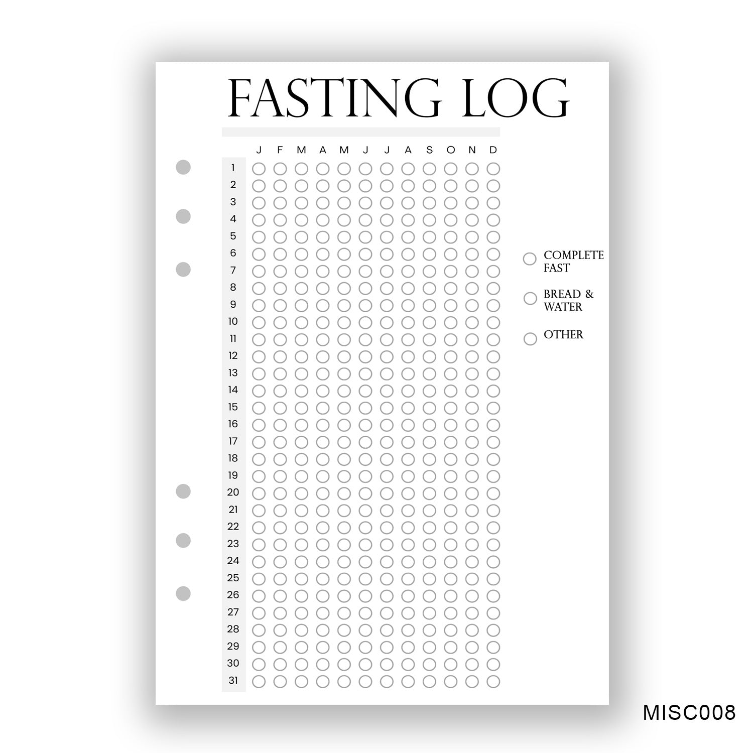 Fasting Log Journaling Page - Paper products
