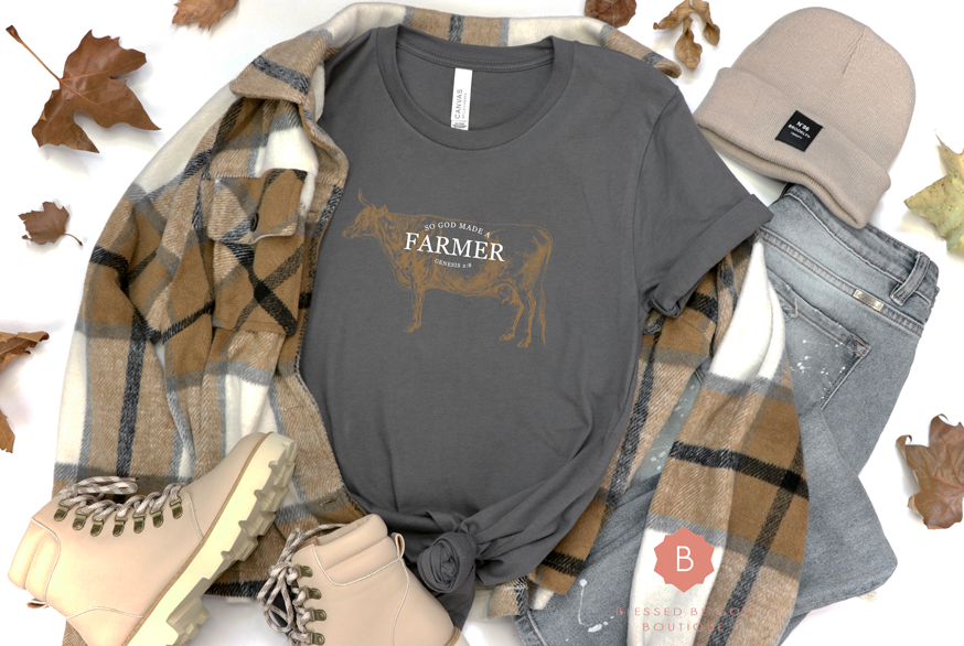 God Made a Farmer Catholic t-shirt - T-Shirt