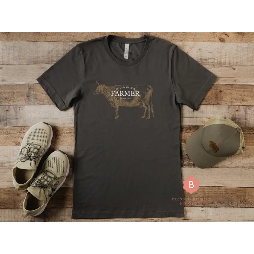 God Made a Farmer Men’s Catholic t-shirt - T-Shirt