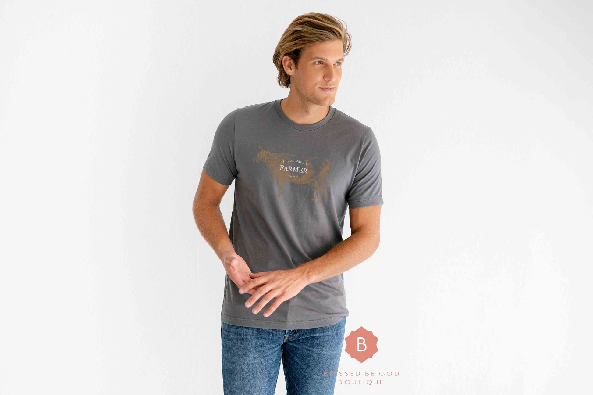 God Made a Farmer Men’s Catholic t-shirt - T-Shirt