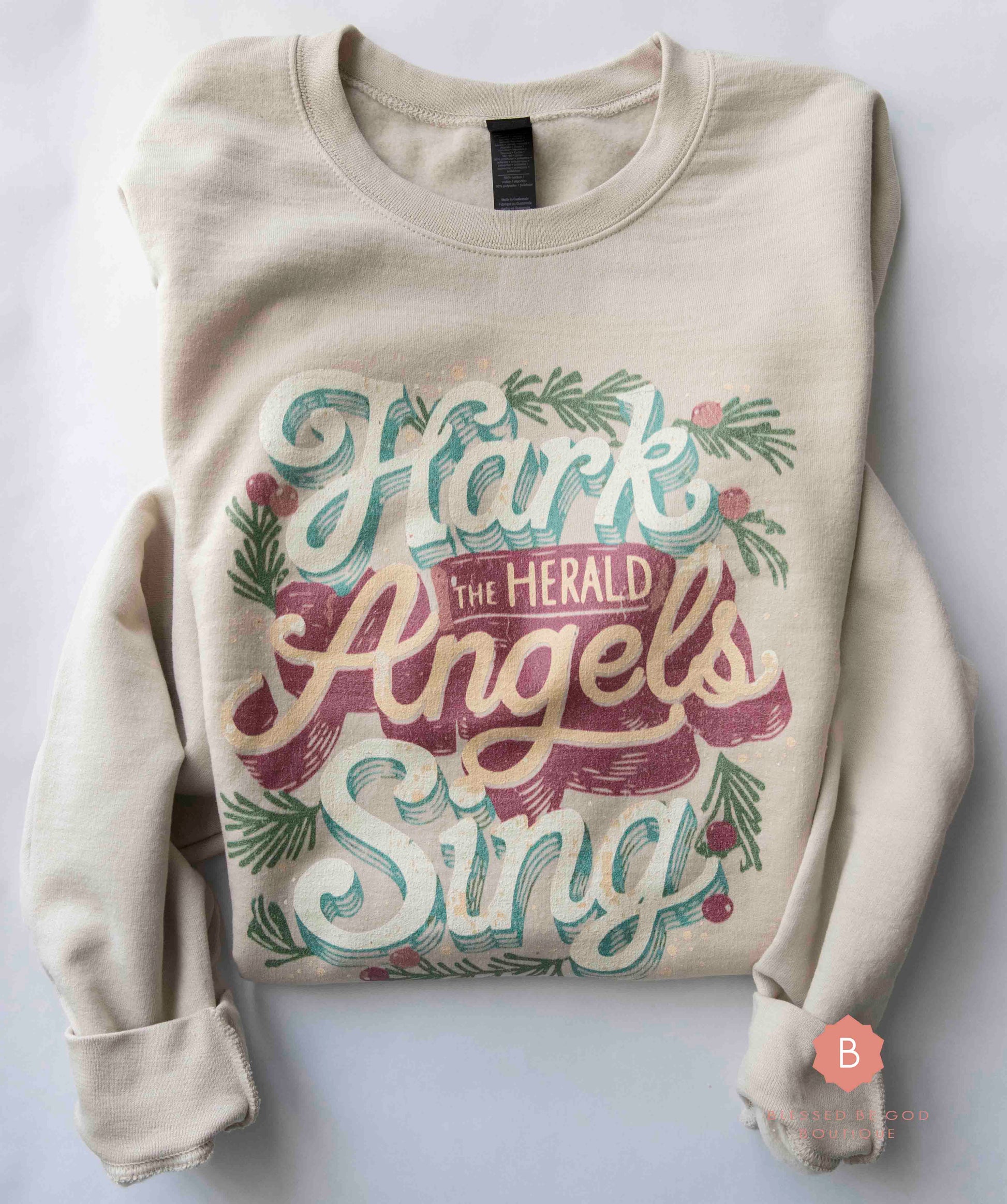 Hark the Herald Angels Sing Distressed Catholic Graphic Sweatshirt - Sweatshirt
