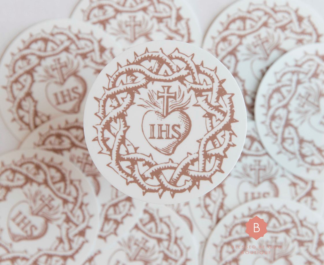 Jesus IHS Crown of Thorns Catholic Sticker - Decorative Stickers