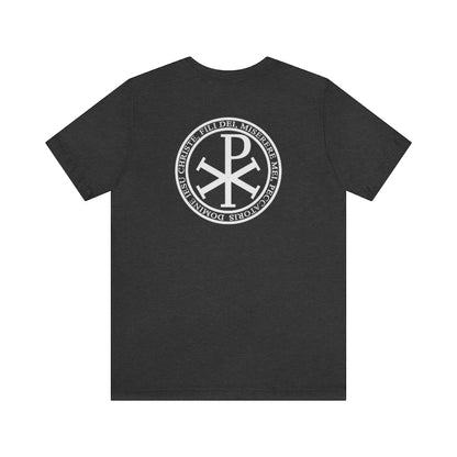 Jesus Prayer Chi-Rho Men’s Catholic tee shirt - Dark Grey Heather / S - T-Shirt