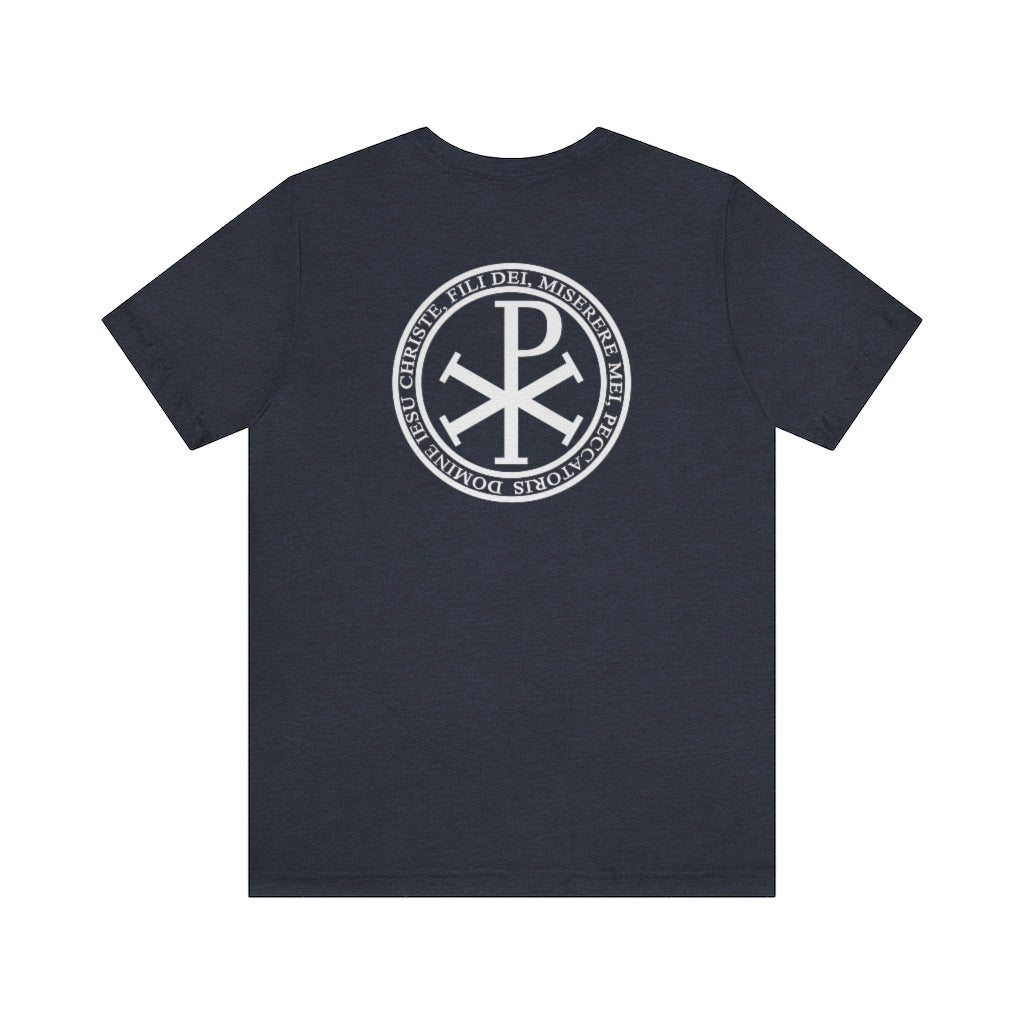 Jesus Prayer Chi-Rho Men’s Catholic tee shirt - Heather Navy / L - T-Shirt