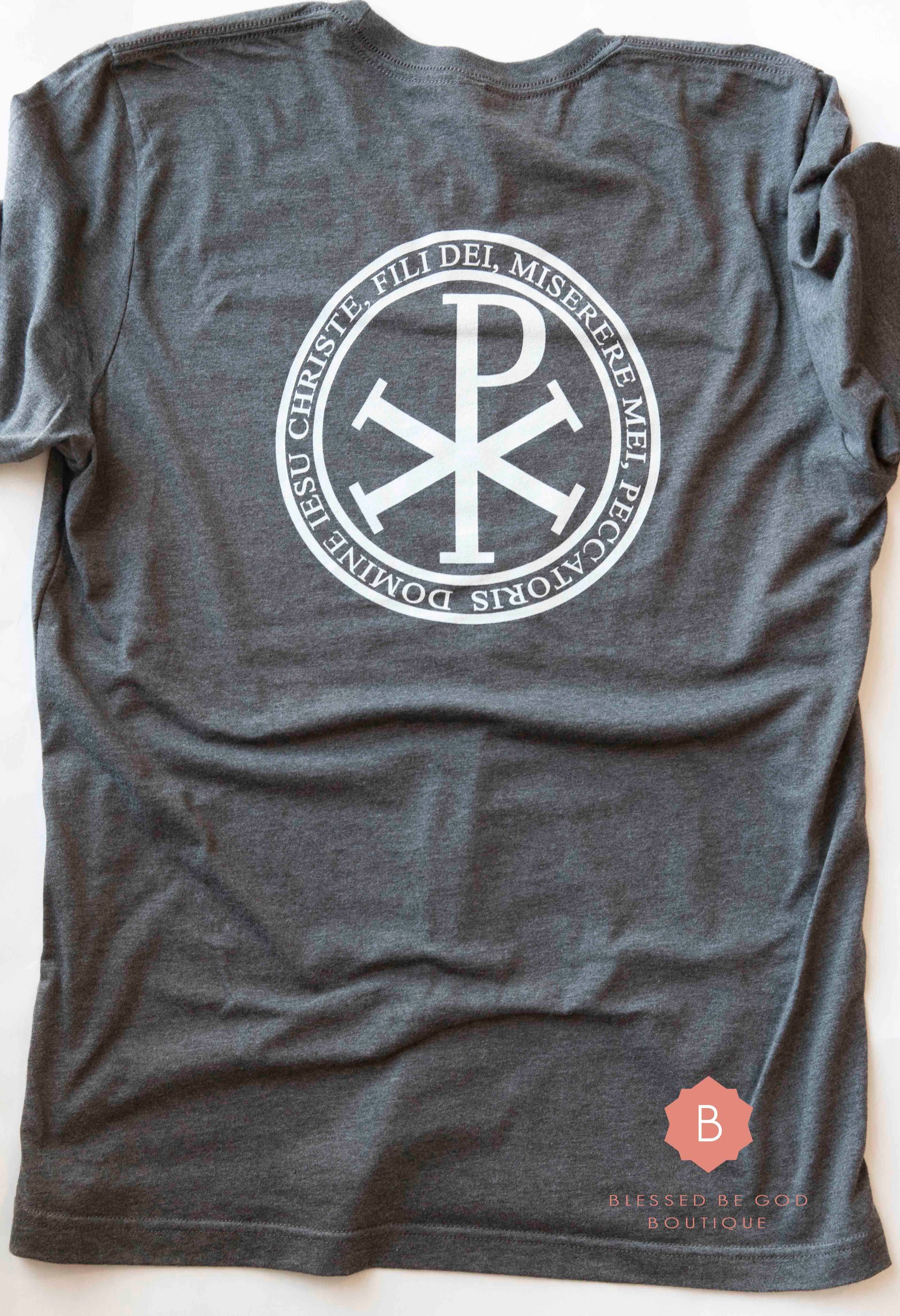 Jesus Prayer Chi-Rho Men’s Catholic tee shirt - T-Shirt