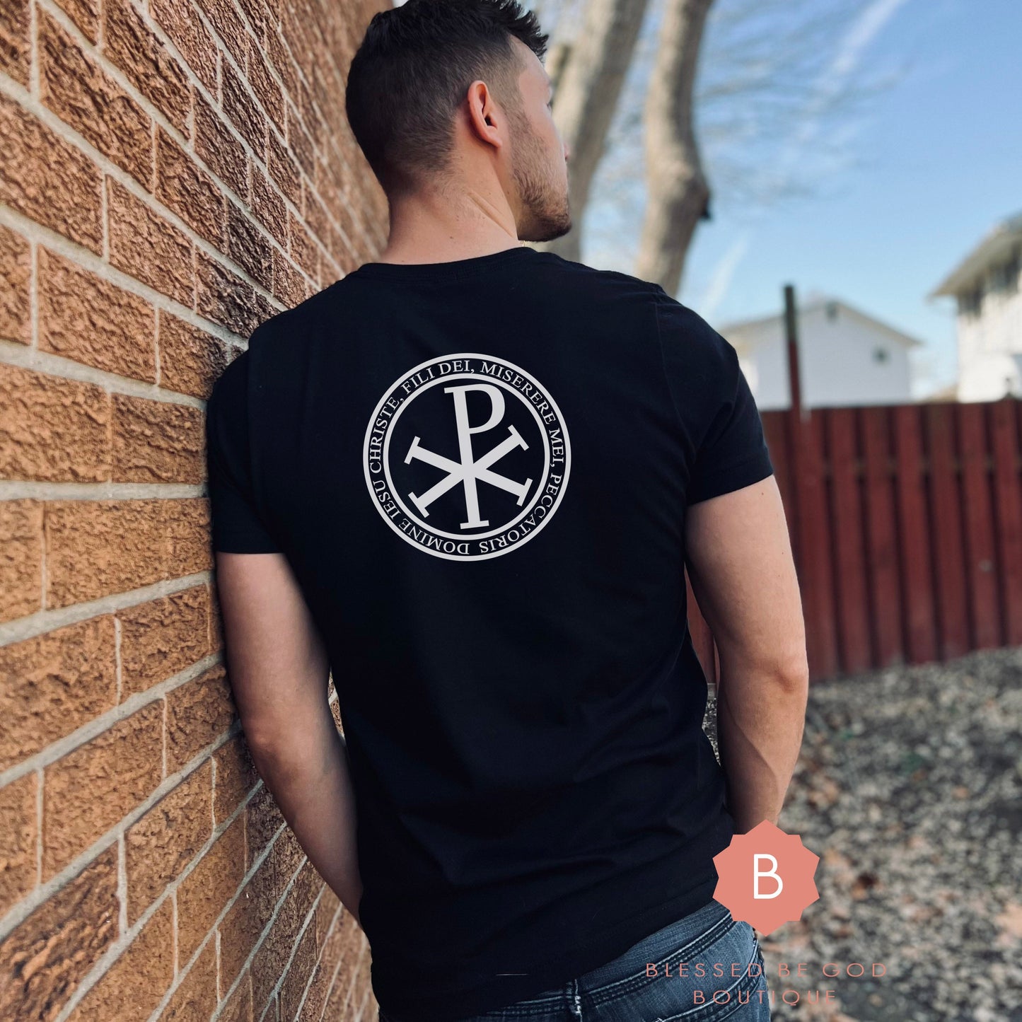 Jesus Prayer Chi-Rho Men’s Catholic tee shirt - T-Shirt