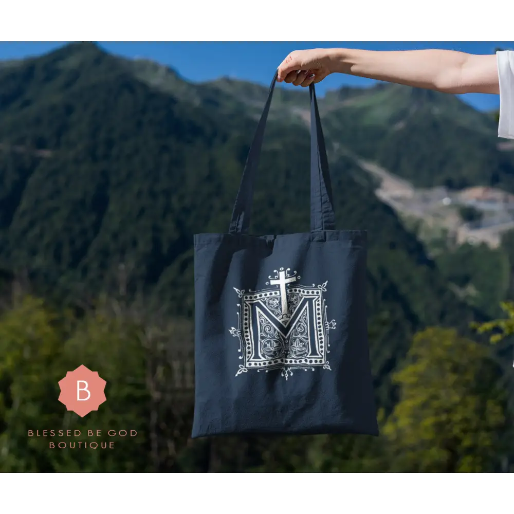 Marian Auspice Catholic Cotton Tote Bag - One size / Navy Blue - Bags