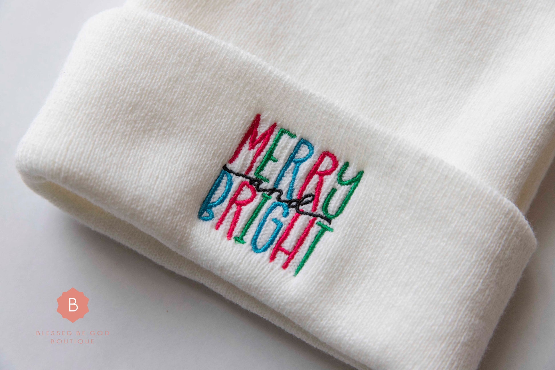Merry and Bright Christmas Cuffed Beanie - beanie