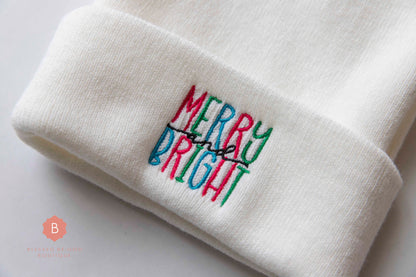Merry and Bright Christmas Cuffed Beanie - beanie