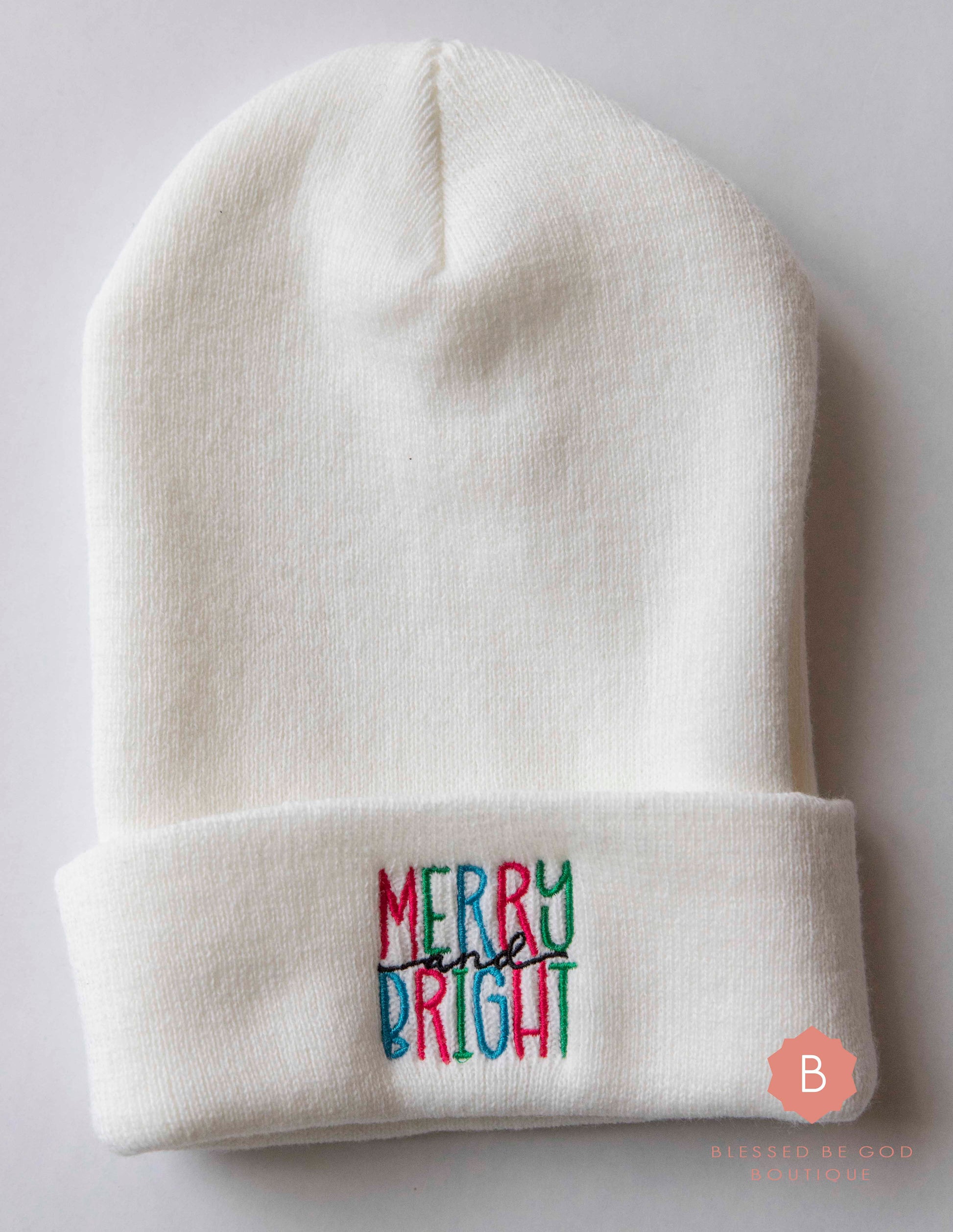 Merry and Bright Christmas Cuffed Beanie - beanie