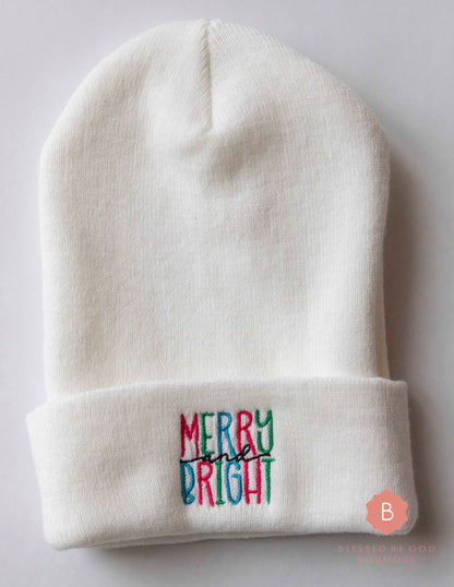 Merry and Bright Christmas Cuffed Beanie - beanie