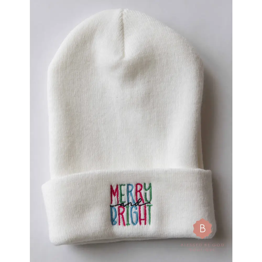 Merry and Bright Christmas Cuffed Beanie - beanie