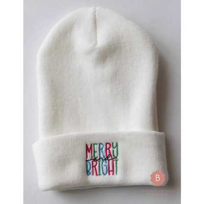 Merry and Bright Christmas Cuffed Beanie - beanie
