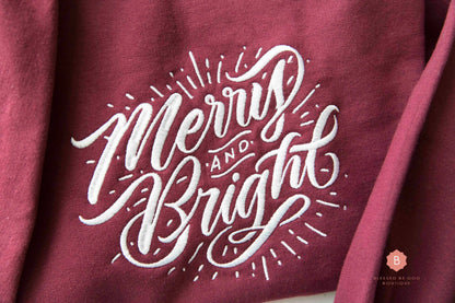 Merry and Bright Embroidered Catholic Christmas Sweatshirt - Sweatshirt