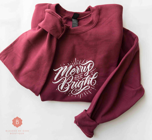 Merry and Bright Embroidered Catholic Christmas Sweatshirt - Sweatshirt