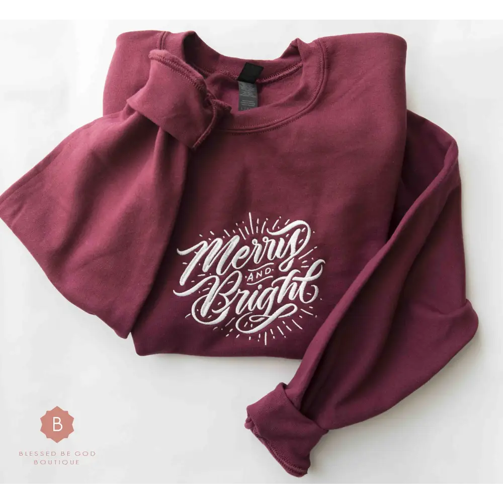 Merry and Bright Embroidered Catholic Christmas Sweatshirt - Sweatshirt