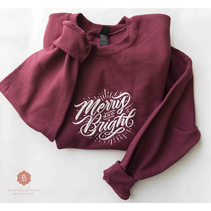 Merry and Bright Embroidered Catholic Christmas Sweatshirt - Sweatshirt