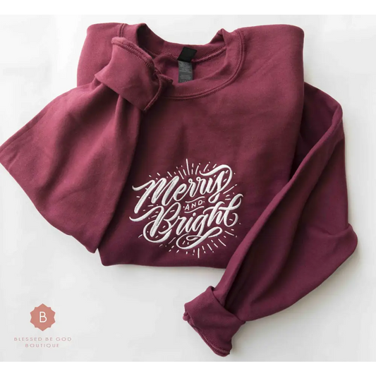 Merry and Bright Embroidered Catholic Christmas Sweatshirt - Sweatshirt