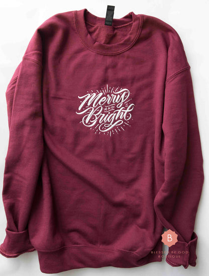 Merry and Bright Embroidered Catholic Christmas Sweatshirt - Sweatshirt