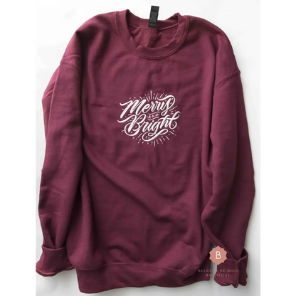 Merry and Bright Embroidered Catholic Christmas Sweatshirt - Sweatshirt