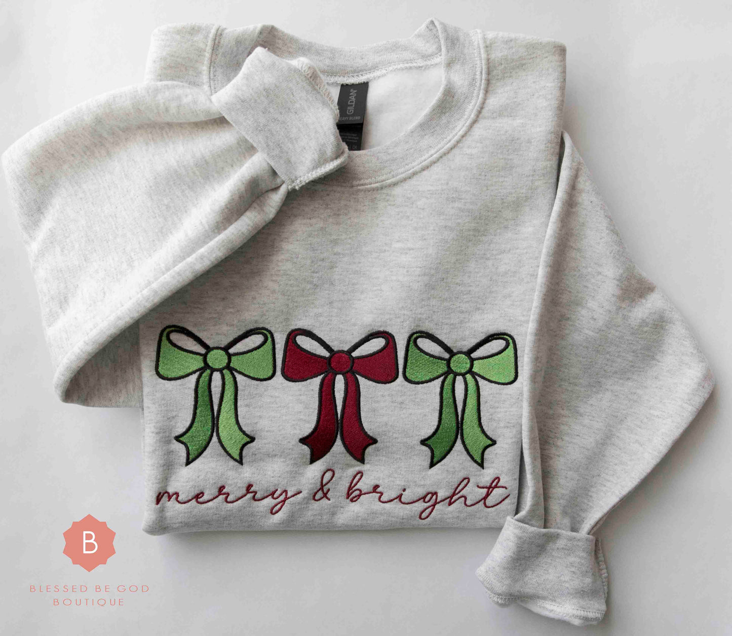 Merry and Bright Embroidered Catholic Sweatshirt - Sweatshirt
