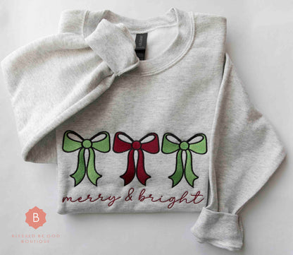 Merry and Bright Embroidered Catholic Sweatshirt - Sweatshirt