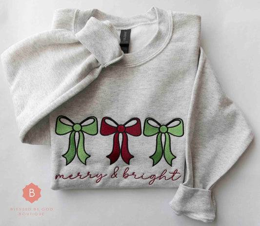 Merry and Bright Embroidered Catholic Sweatshirt - Sweatshirt
