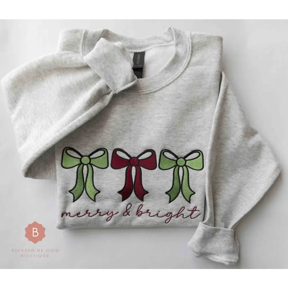 Merry and Bright Embroidered Catholic Sweatshirt - Sweatshirt