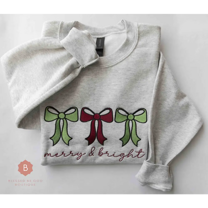 Merry and Bright Embroidered Catholic Sweatshirt - Sweatshirt