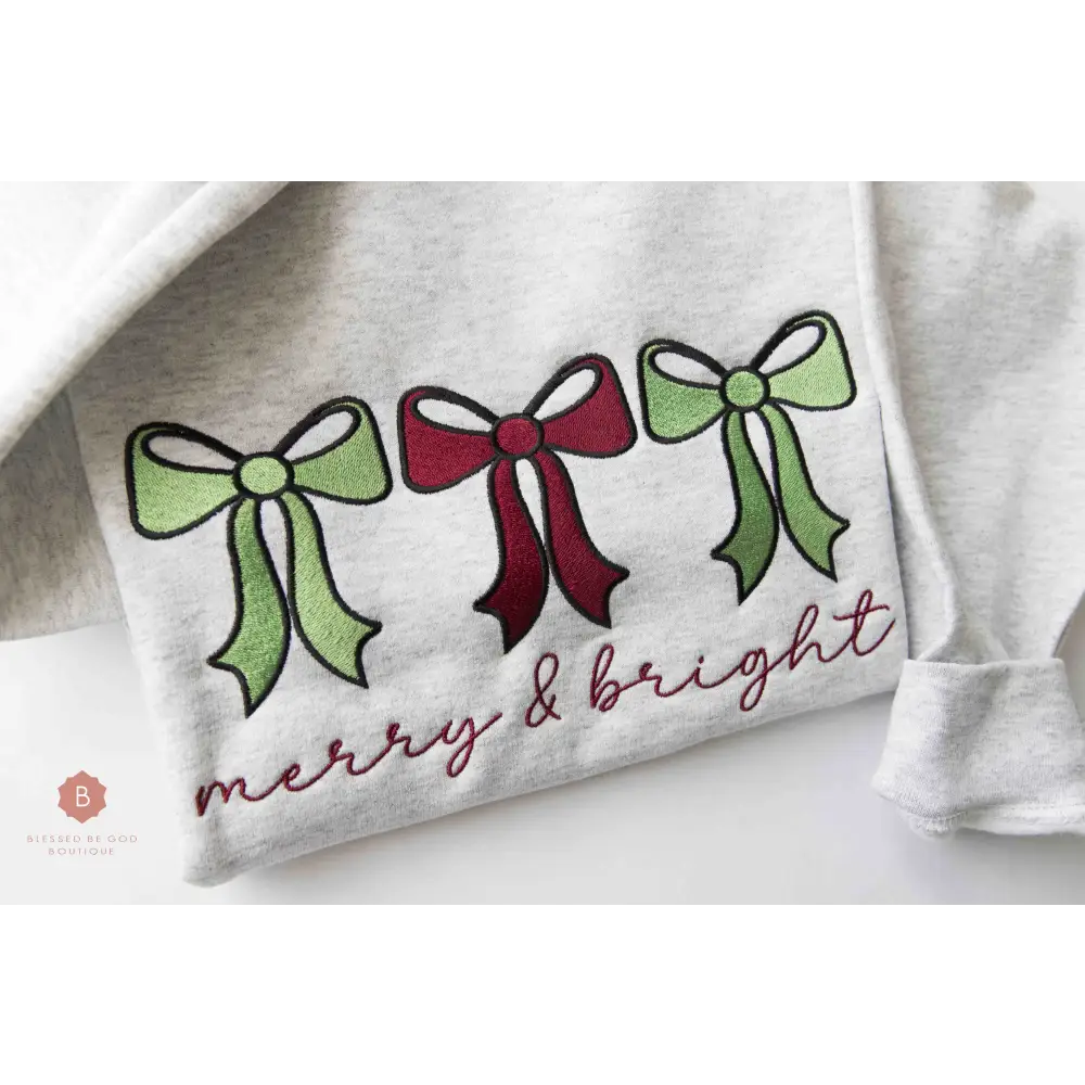 Merry and Bright Embroidered Catholic Sweatshirt - Sweatshirt