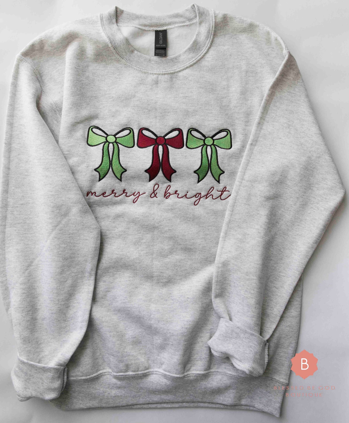 Merry and Bright Embroidered Catholic Sweatshirt - Sweatshirt