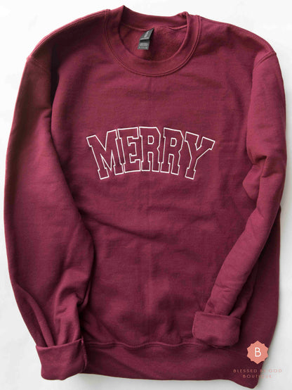 Merry Embroidered Christian Christmas Sweatshirt - Sweatshirt