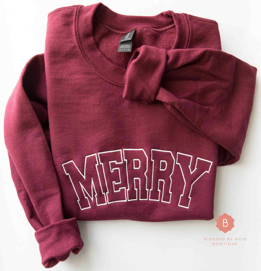 Merry Embroidered Christian Christmas Sweatshirt - Sweatshirt
