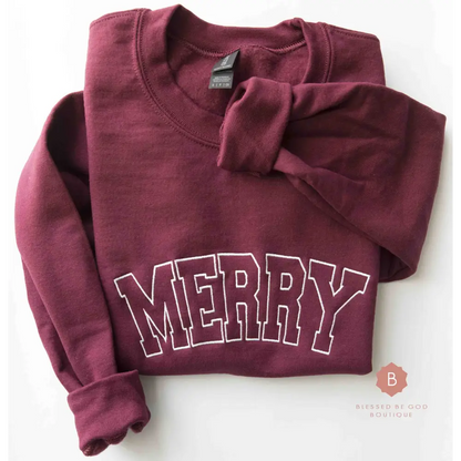 Merry Embroidered Christian Christmas Sweatshirt - Sweatshirt