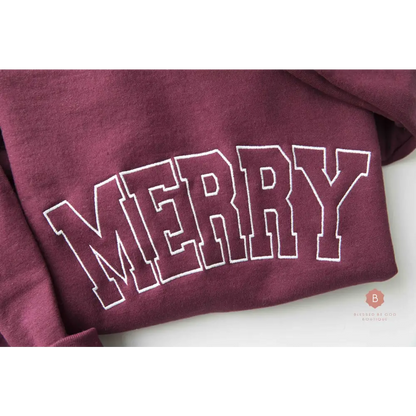 Merry Embroidered Christian Christmas Sweatshirt - Sweatshirt
